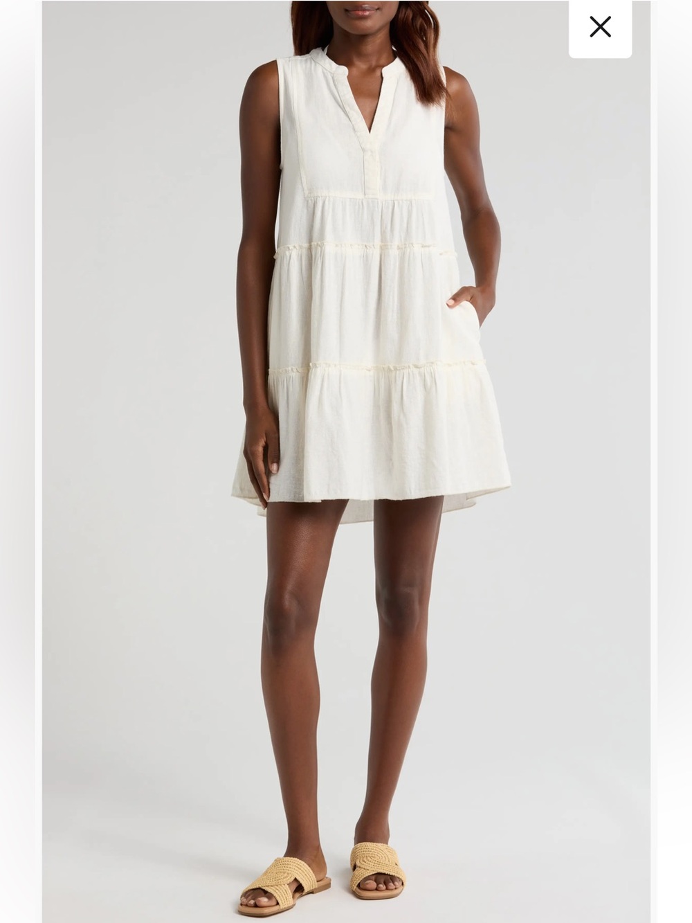 Elan Tiered Cotton Blend Sleevelss White Cover-Up Dress Size Small